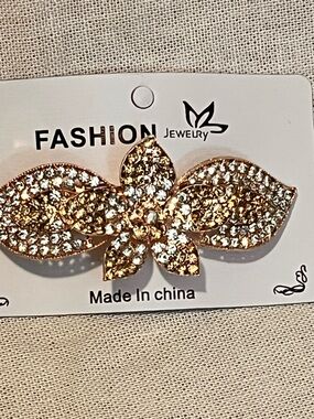 Gold Crystal Floral Hair Clip by Fashion Jewelry